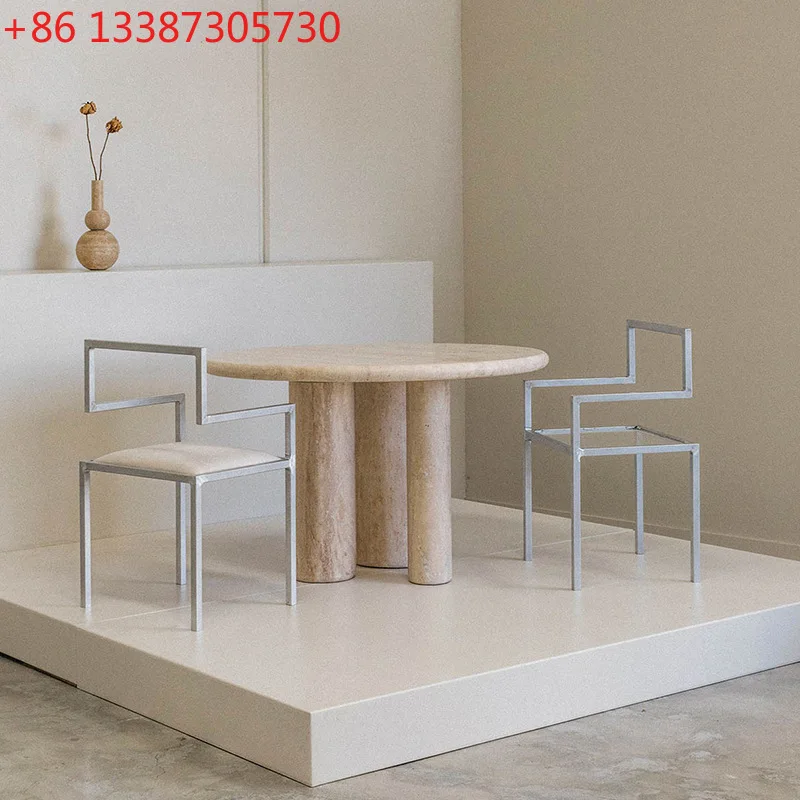 

Круглый обеденный стол из натурального травертина Wabi Sand Wind, кофейный столик Cream Wind