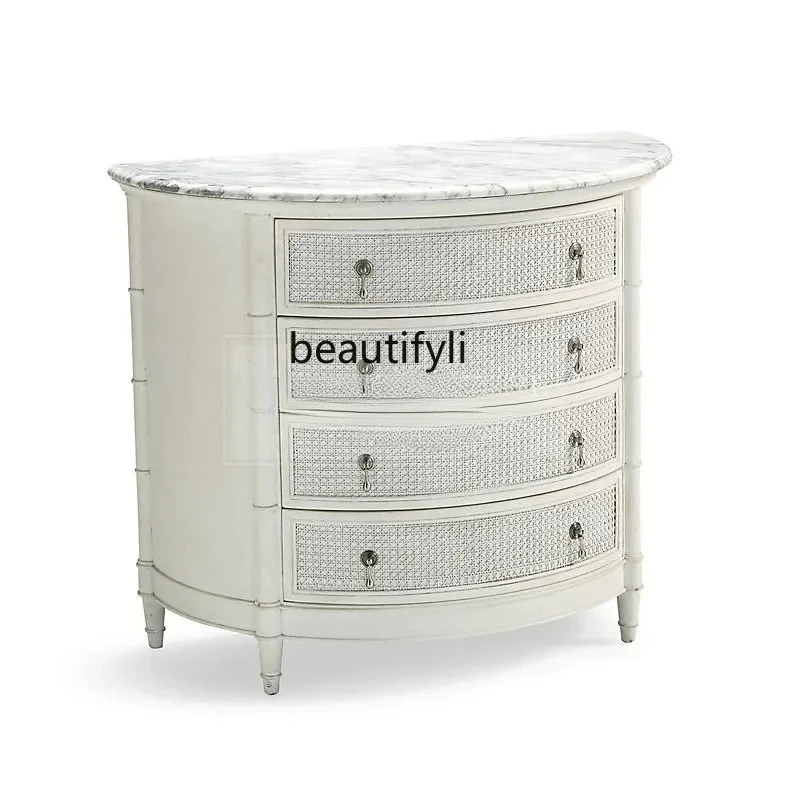 

American retro solid wood chest, French antique semi-circular curved side cabinet, porch storage locker