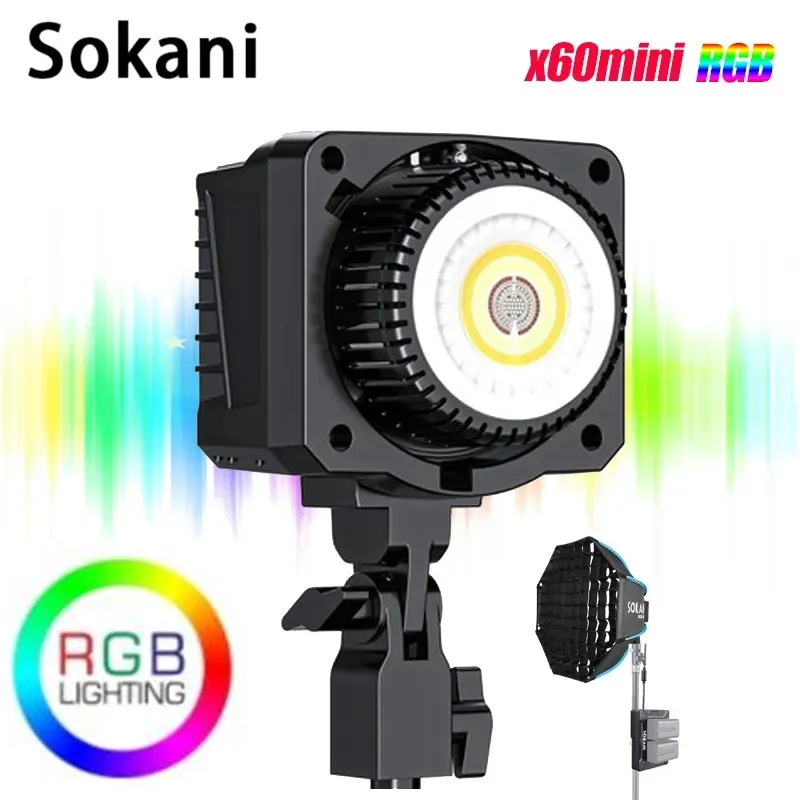 Sokani X60mini RGB 80W Photography Lighting 5600K LED Video Light Outdoor Wireless Adjust Brightness Bowens Mount Studio Lamp