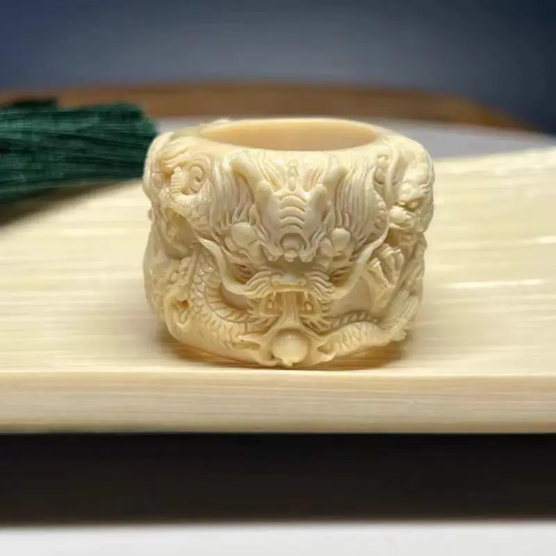 Natural Mammoth Ivory Trigger Finger (Five Dragons Playing with Pearls) Ice Material Jelly Material Full Grain Hand-carved