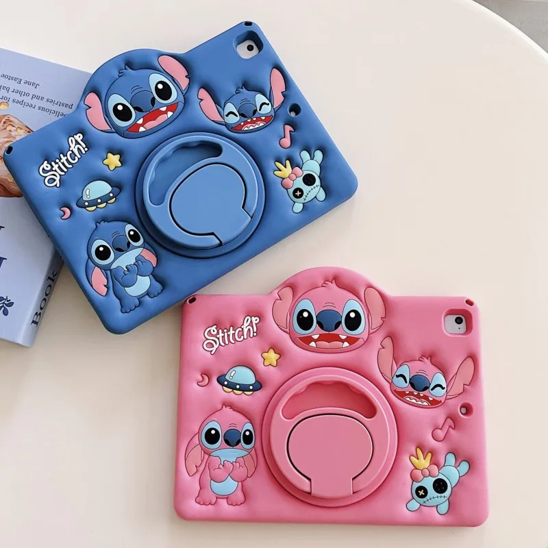 

For IPad Air/Mini 2 3 4 5 6 7 Pro 11 9 8 7th 10th Gen generation Disney 3D Cartoon Stitch Silicone Child Tablet Protective Case