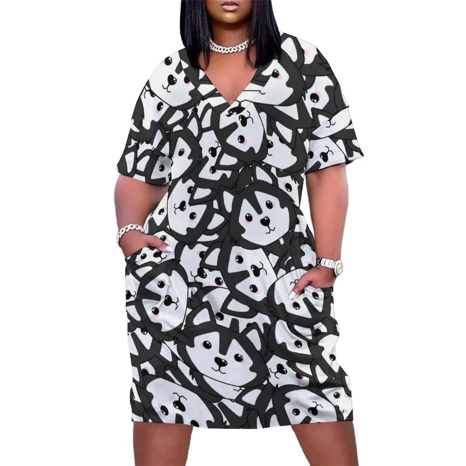 Mini vestido suelto Husky con bolsillos, vestidos para ocasiones formales para mujer, vestidos de verano para mujer, baile 2025
