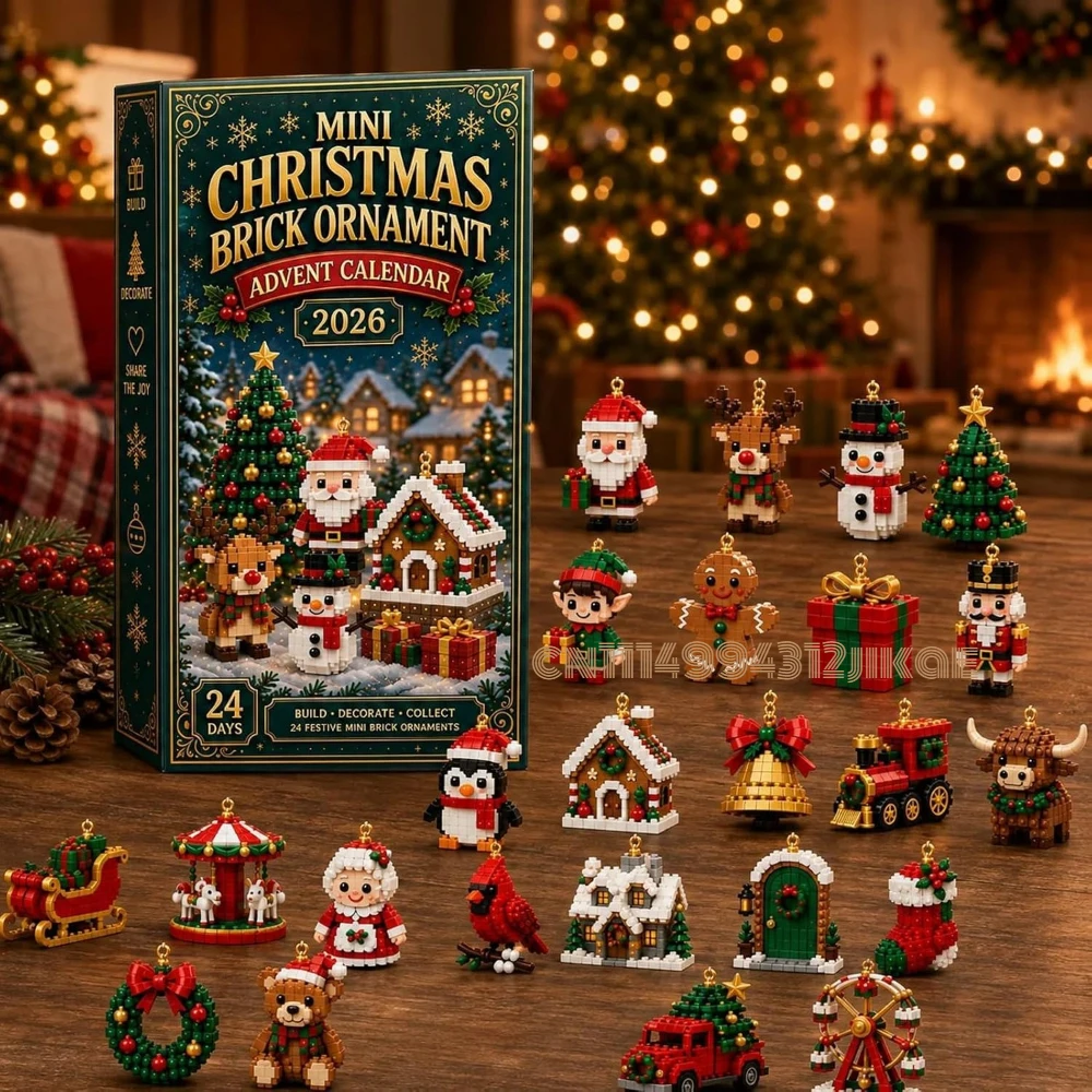kids building mini brick Christmas ornament