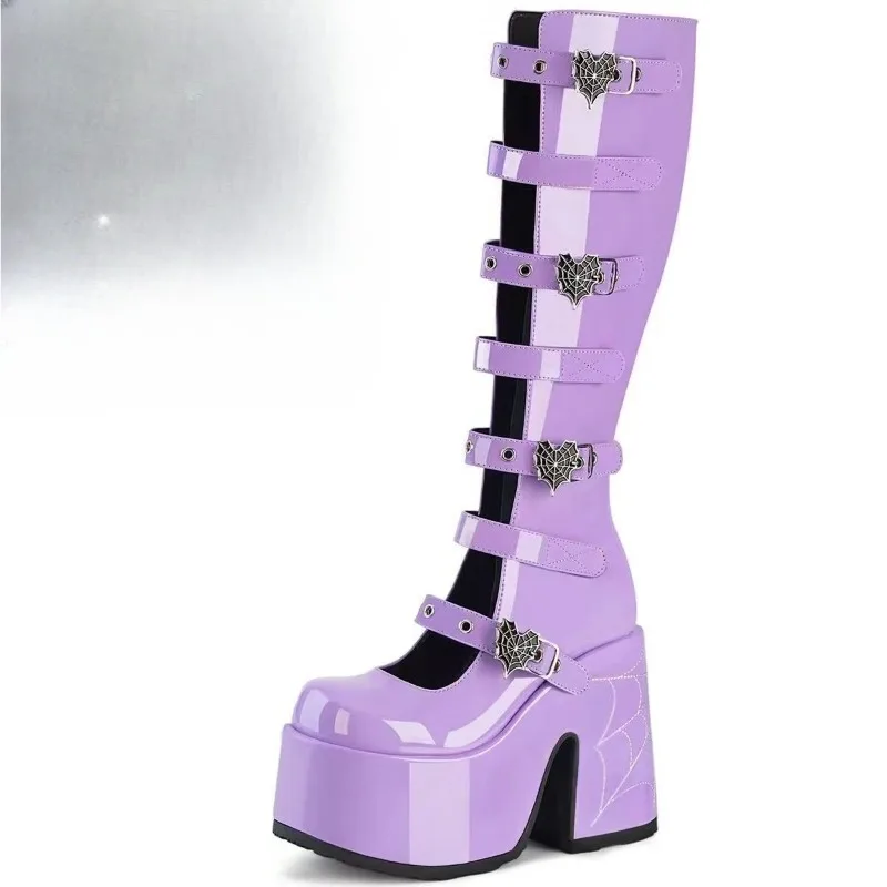 

2025 new Women's Thigh High Boots Punk Gothic Woman Sexy Long Boots Large Size Women Platform Shoes Leather Knight Boots Wedges