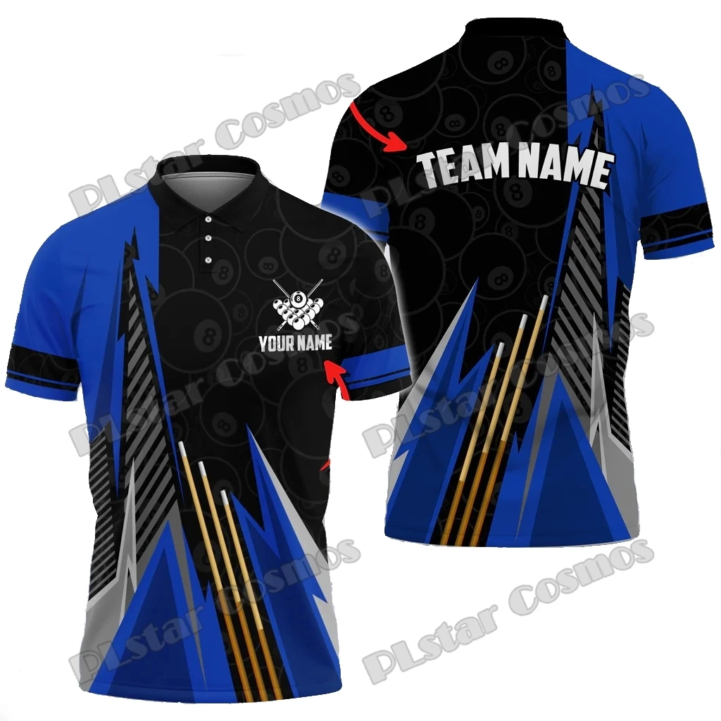 Billiards Pattern Multicolor Options Personalized Name 3D Printed Premium Men's Polo Shirt Summer Casual Polo Shirt POL189