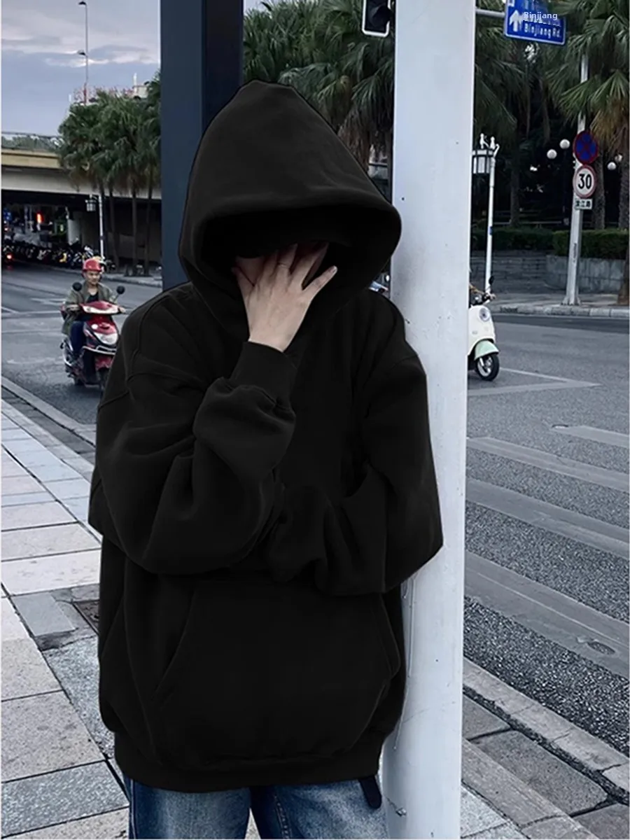 

Black Fleece Lined Hoodie Men's Winter Standalone Long Sleeve Rigid Jacket American Retro Style Casual Loose Fit Autumn Winter