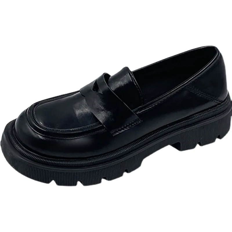 2023 Frauen neue Frühling und Herbst dicken Boden dicken Absatz Slipper College Syle Slip-On Retro trend ige schwarze Einzels chuhe