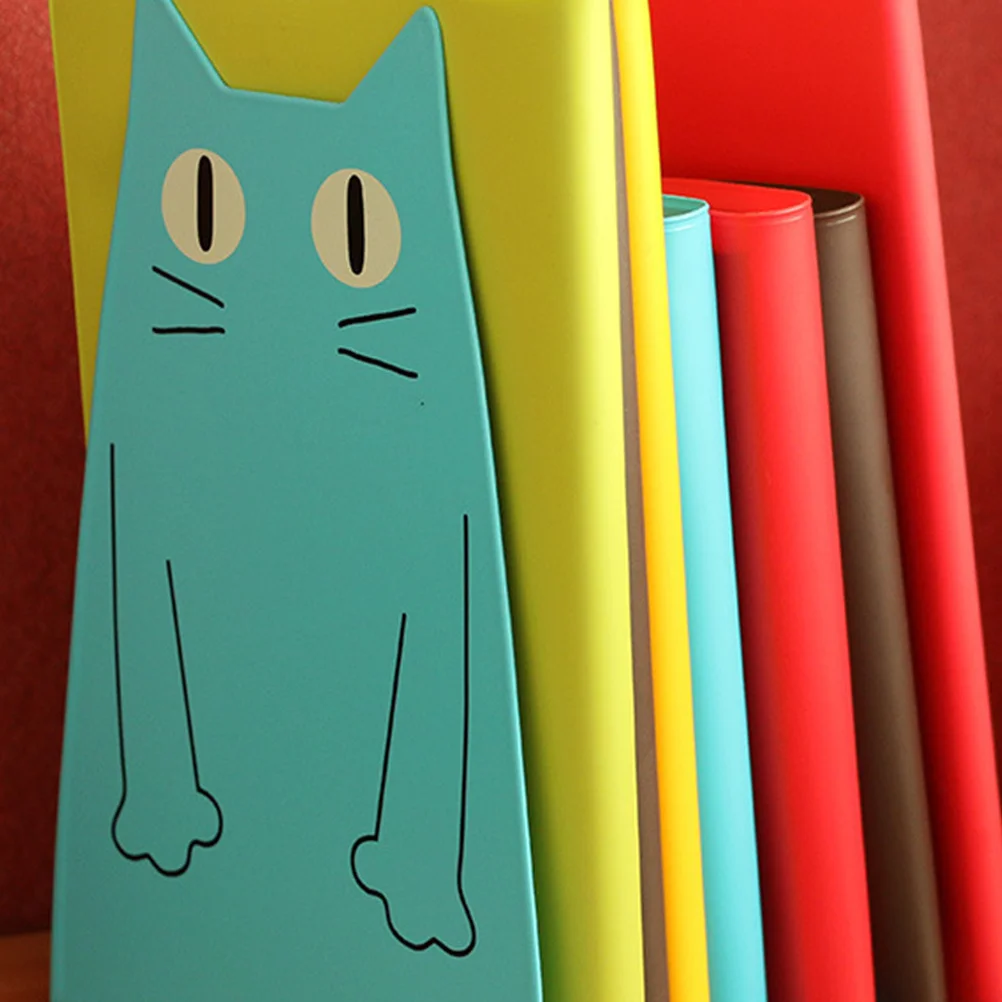 

1Pair Cartoon Cat Bookends Sky-Blue Metal Bookends Heavy Duty Desk Organizer Anti-Slip Book Shelf File Holders for Home Office