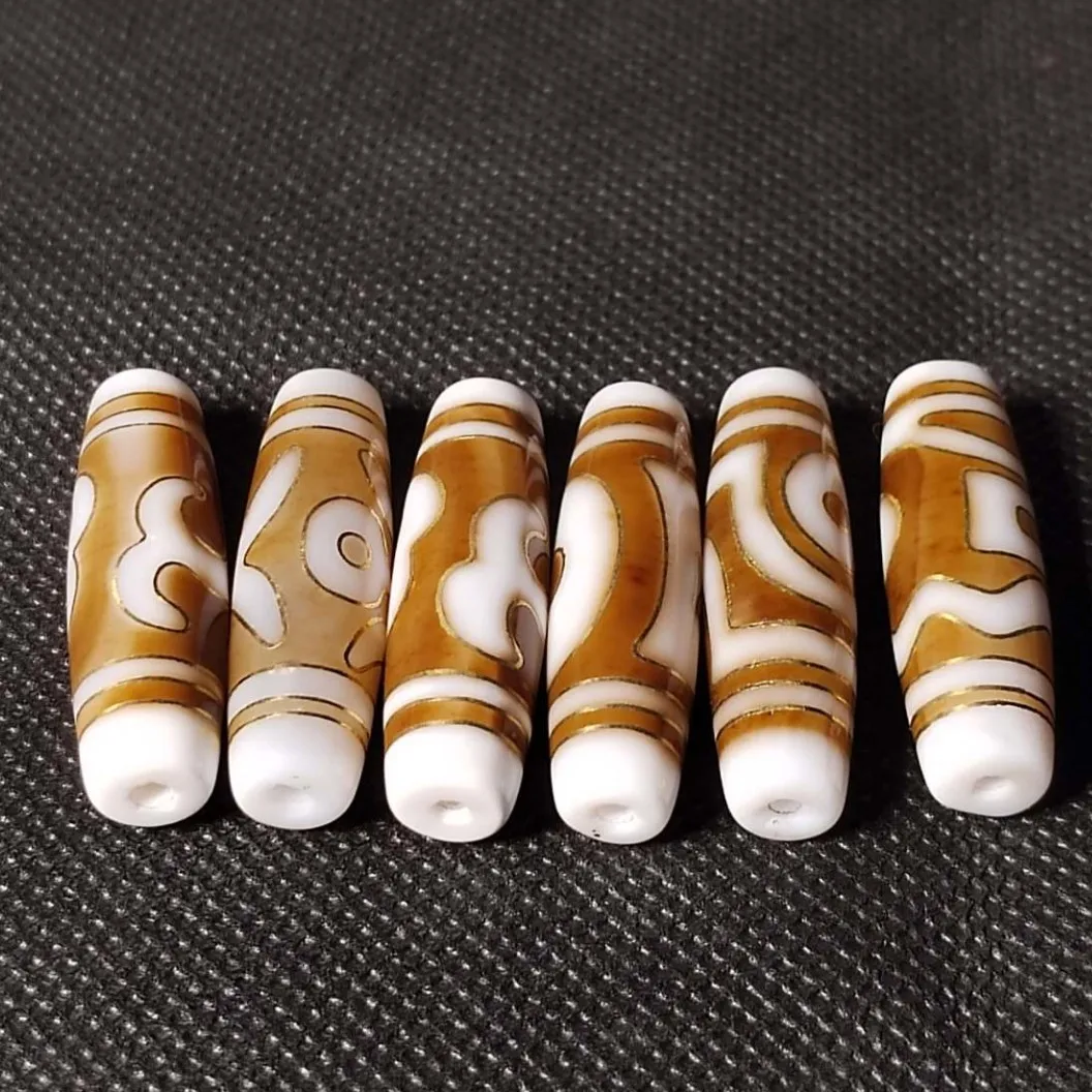 Tibetan Agate Dzi Yellow Tang Calcified Porcelain White Core Copper Wire Inlaid Tianzhu Necklace Pendant DIY Accessories