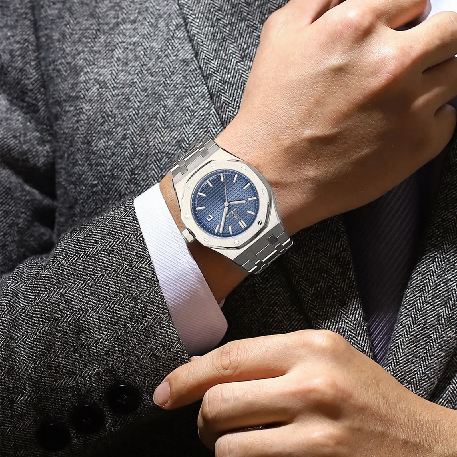 2025 New Men Watch Light Luxury Brand Stainless Steel Double Calendar Waterproof Male Business Leisure Fashion Quartz Clock Watc