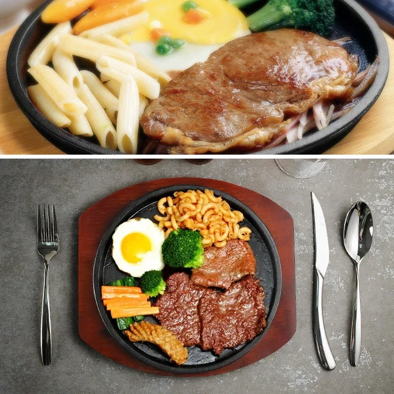 Round household iron plate plate Korean barbecue pan fried steak plate non stick cast iron