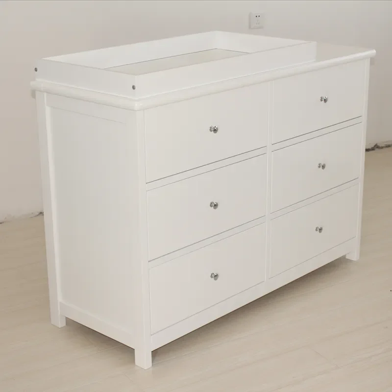 White Baby Storage Cabinet 6 Drawers Nursery Organizer Furniture Custom Size Modern Kids Room Dresser for Clothes Toys
