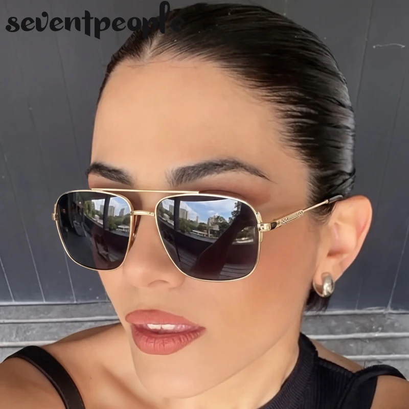 

Oversized Square Punk Sunglasses Women Big 2026 Luxury Designer Trendy Metal Frame Double Bridge Sun Glasses Steampunk Shades
