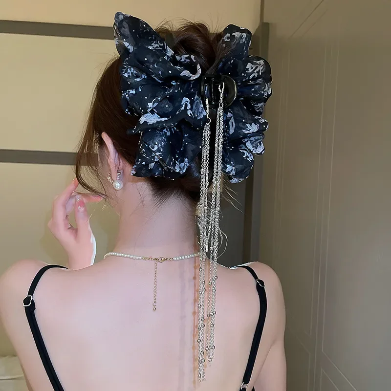 Female Mesh Bow Tie Tassels Grip Hairpin Shark Hair Clip Headwear Girl Kawaii Hair Accessories for Women Super Sweet Hair Claw - Image 2