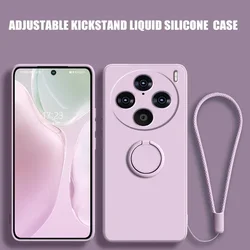 For Vivo X200 Pro mini Liquid Silicone Ring Stand Case For Vivo X200 Ultra X100 X90 Pro Plus Lanyard Holder Protective Cover