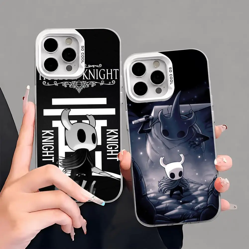 Funda para Teléfono I-Hollow Knight C-CartoonS para iPhone 17/16/15/14/13/12/11 Pro Max, Funda de TPU Plateada de Lujo, Resistente a Golpes y Arañazos