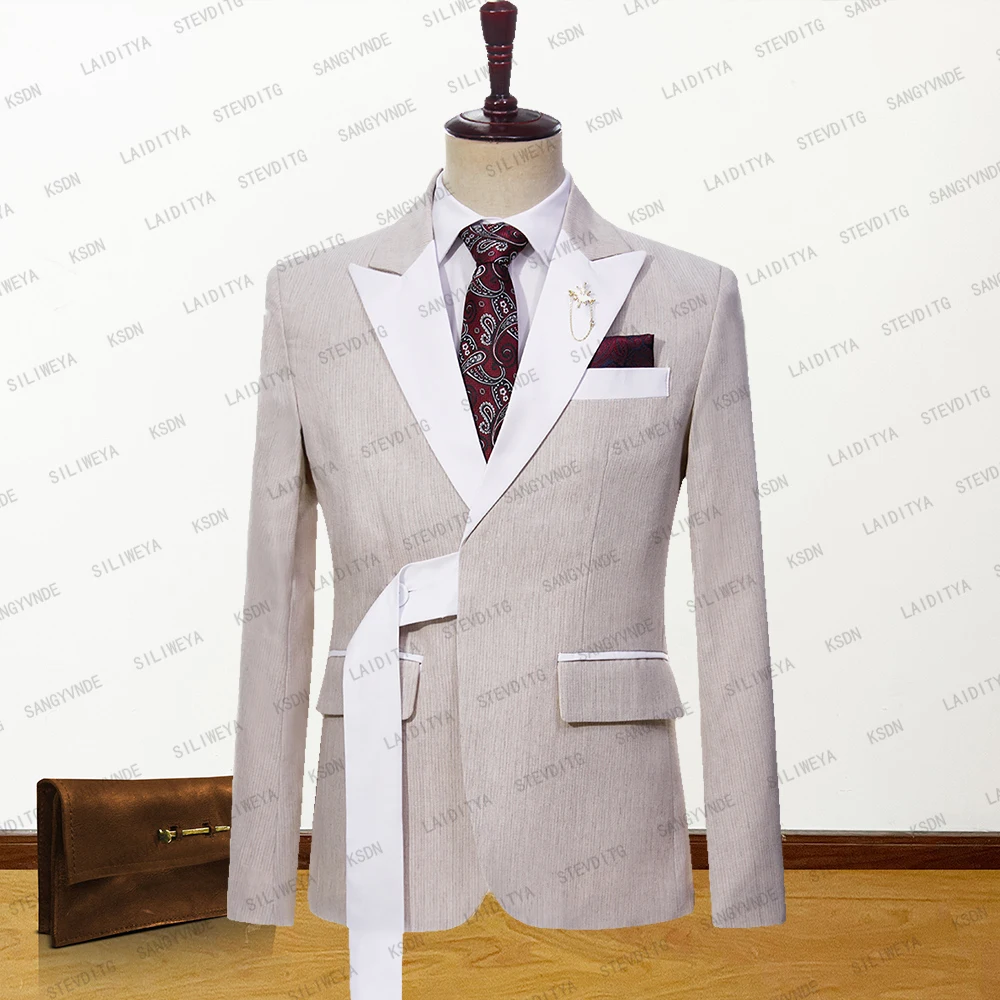 

2023 Men's Jacket Suit Coat Fashion Summer New High Quality Business Khaki Linen Wrap Set Formal Wedding Gentleman