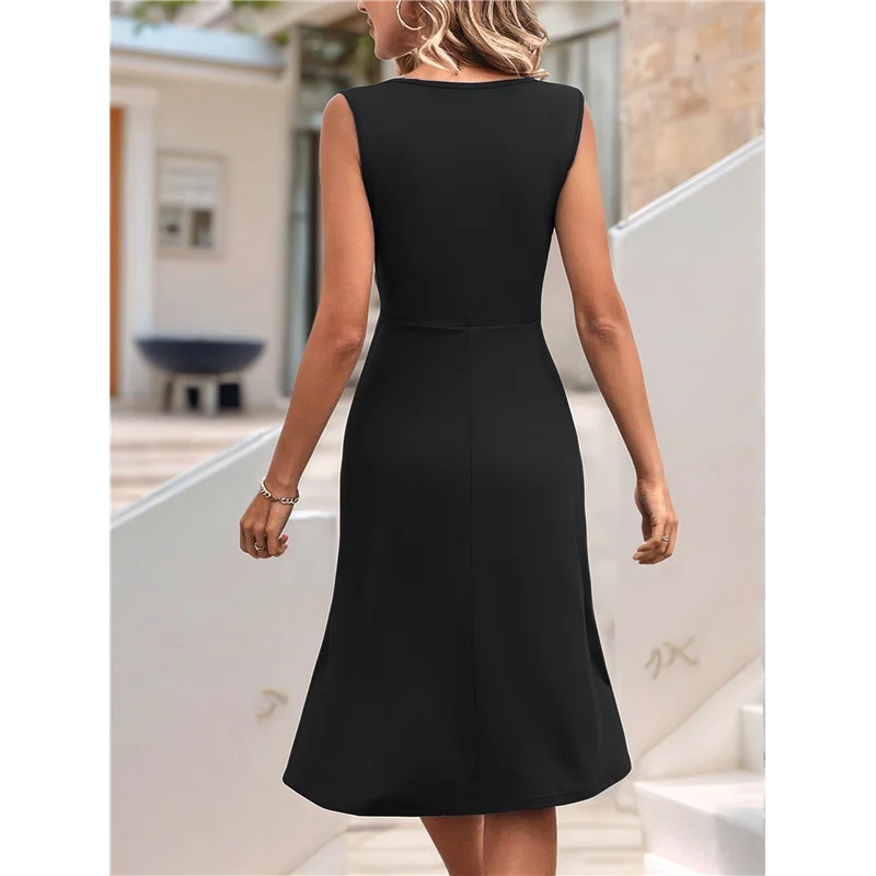 

【Party-Decoration】Womens Wrap V Neck Sleeveless Sundress Summer Flare Tank Dress