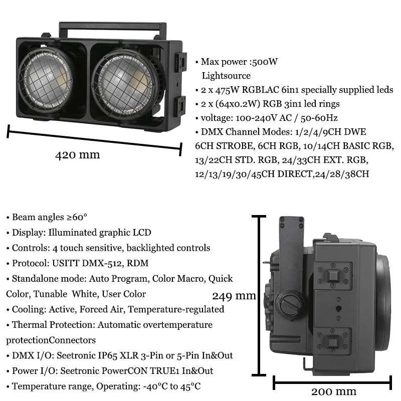 

Уличный водонепроницаемый светодиодный прожектор LAC OUTDOOR LED BLINDER LIGHT 500W P65, соединяемый, для концертов, вечеринок, свадеб на открытом воздухе