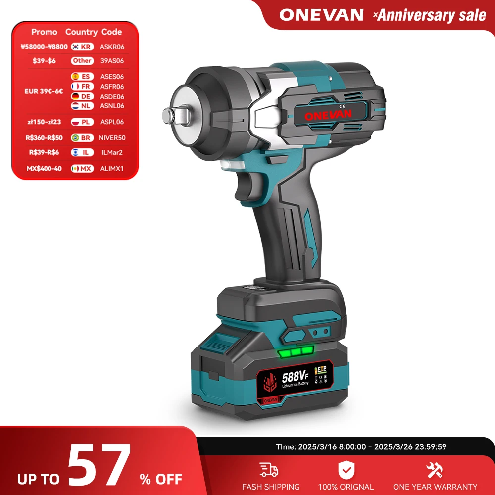 ONEVAN 2800N.M Torque Brushless Electric Impact Wrench 5 Speeds Cordless Wrench Screwdrive Power Tool  For Makita 18V Battery