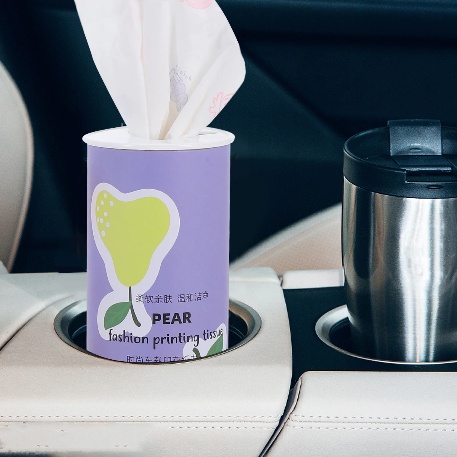 

3Pcs Car Tissue Cylinder Box Cute Printed Round Tube Holder 40 Sheets Soft Car Paper Storage Container