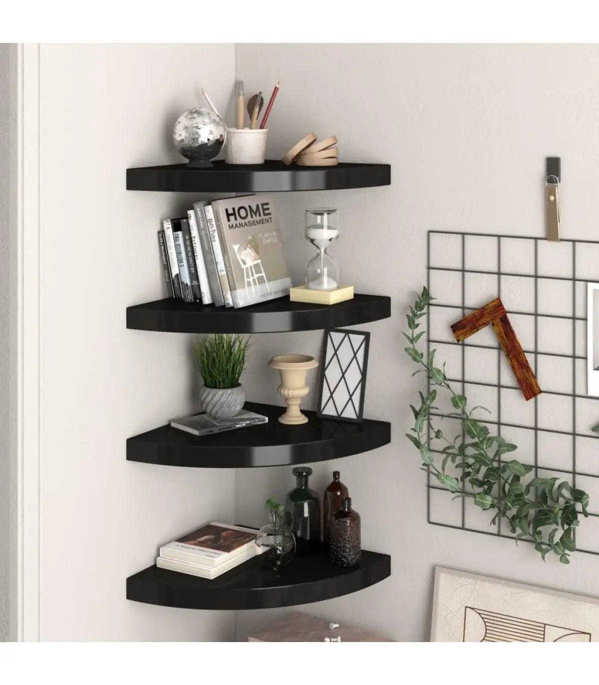 4 Pcf Black 35x35x3,8 cm Floating Corner Shelf Shelf and Shelf