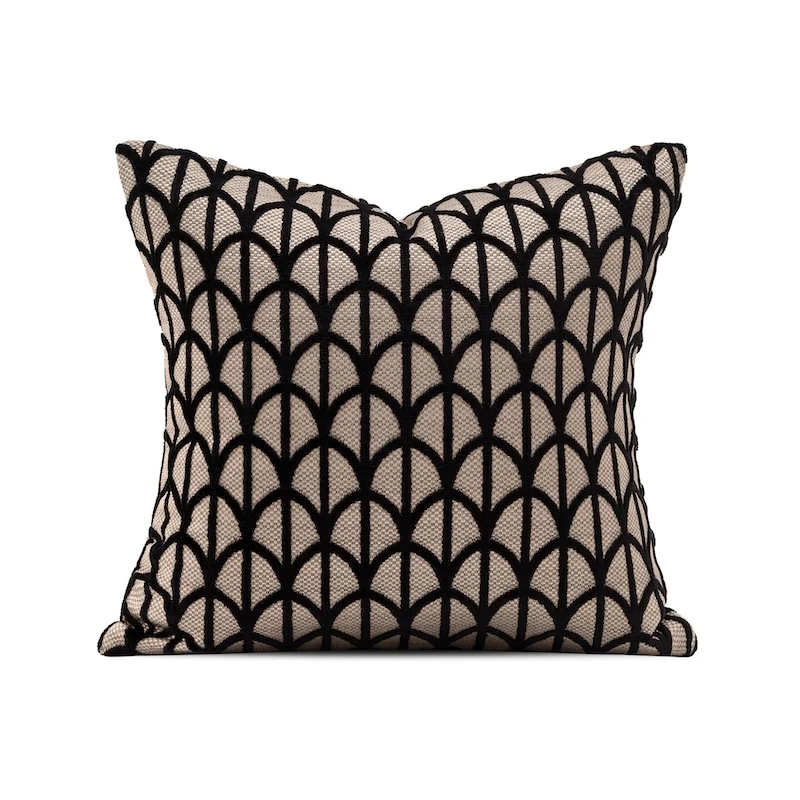 Brown Velvet Jacquard Pillows Retro Abstract Geometric Cushion Case Soft Black Decorative Pillow Cover For Sofa Chair Home Decor