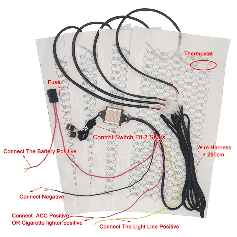 Car Seat Heater Universal 12V Carbon Fiber Heat Pads 3 Levels Dual Square Control Switch With Harness As Winter Warmer Cover