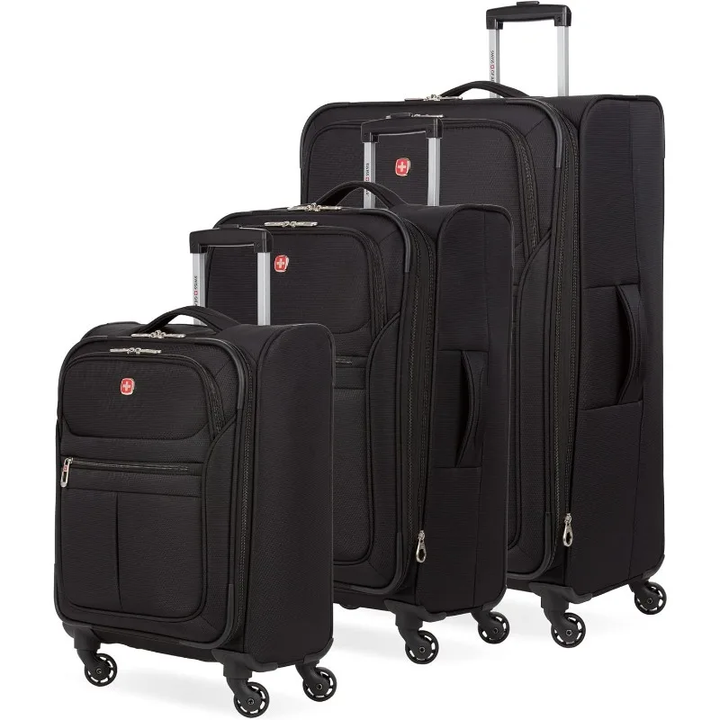 4010 Softside Luggage with Spinner Wheels, Black, 3-Piece Set (18/23/27)