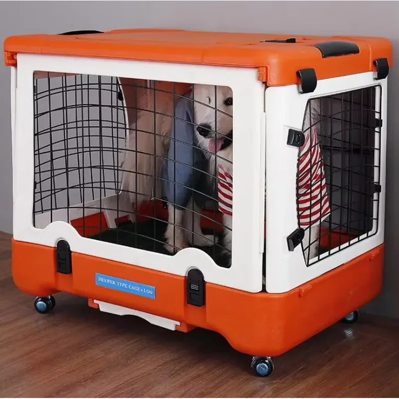 Large Foldable Plastic Dog Cage Luxury Pet Crate Portable Travel Kennel for Big Dogs Durable Wire Mesh House Indoor Outdoor