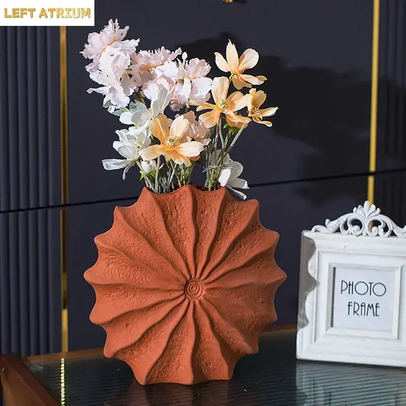 Minimalism Shell Shaped Ceramic Vase Hydroponics Floral Vases Orange Conch Flowers Pots Flower Arrangement Desk Decoration