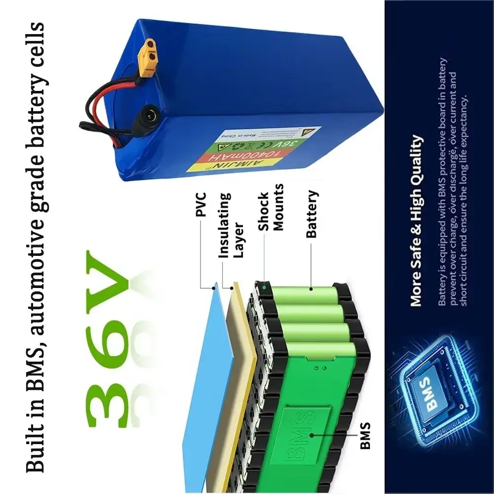 

18650 36V 10S4P 10400Ah 1000W Power Modified Bicycle electric scooter Vehicle Built in BMS Li-ion Battery with charger