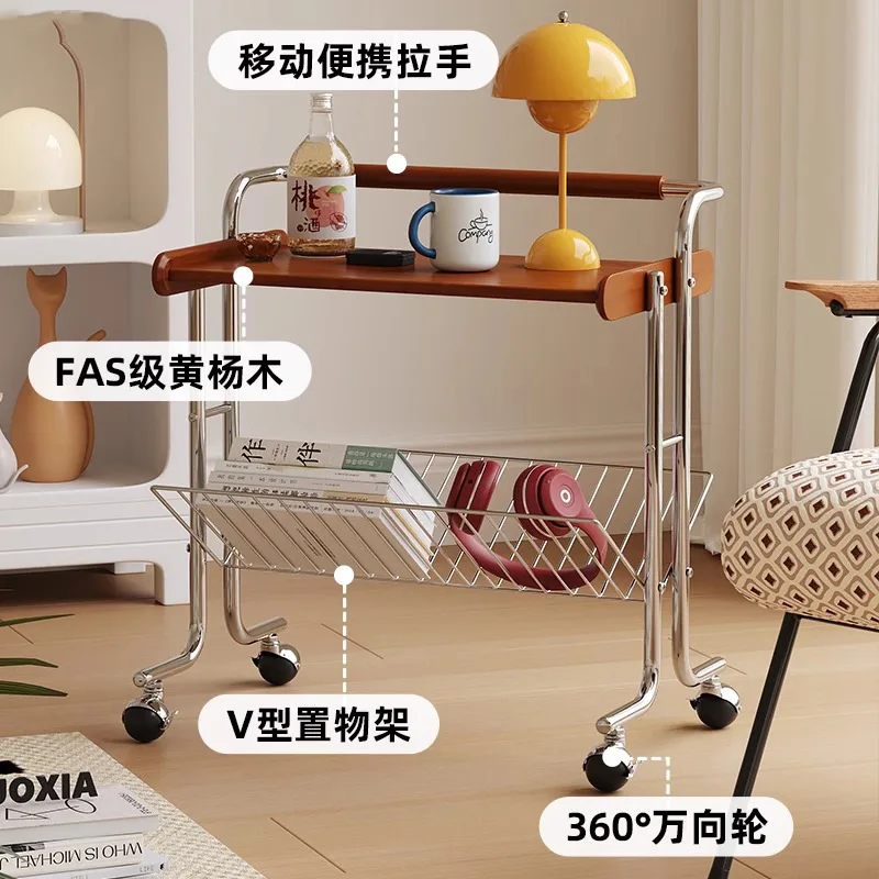 Retro home sofa solid wood edge few trolley rack living room movable creative stainless steel dining car