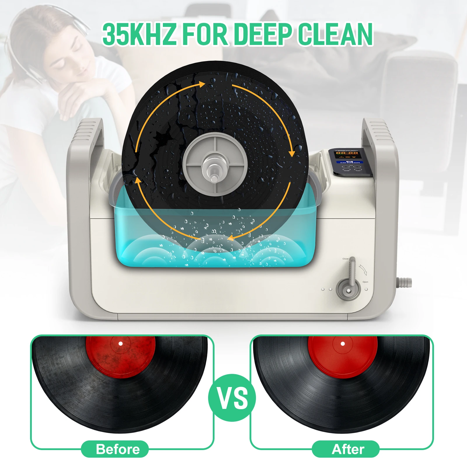 High-End Ultrasonic Vinyl Record Cleaner Improves Playback of Collector LPs Flat Panel, Dual Transducers