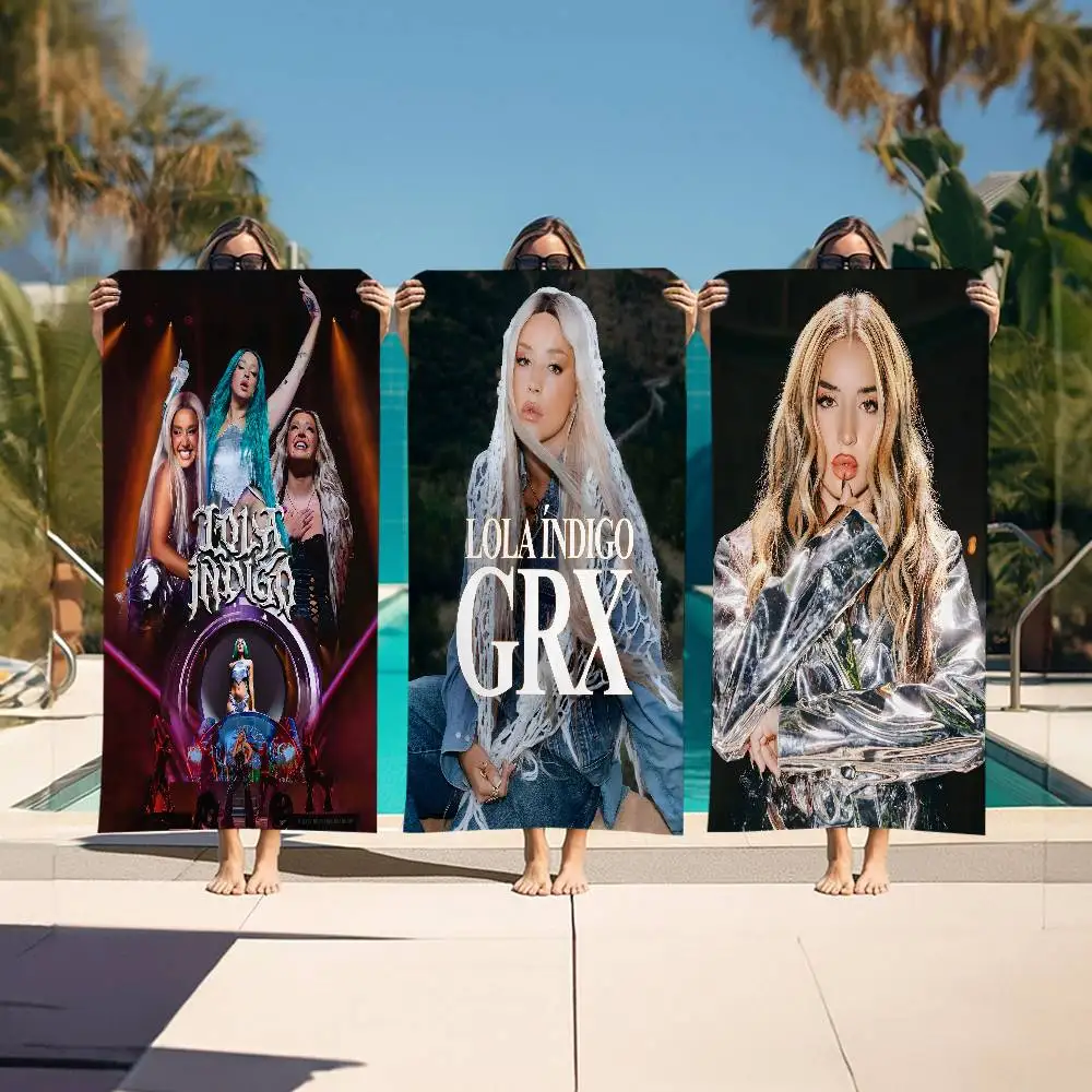 Music Singer L-lola I-Indigo Beach Towel Colorful Bath Towels for Girl Microfiber Quick Dry Custom Sand Free Beach Yoga