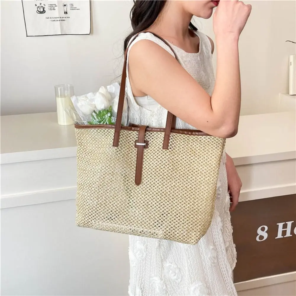 

Simple Summer Straw Tote Bag Beach Boho Woven Straw Bag Casual Vacation Shoulder Bags for Ladies/Girls