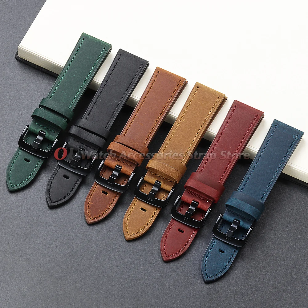 Leather Watch Strap 18mm 20mm 22mm 24mm Universal Cowhide Watch Belt Vintage for Seiko for Omega Watchband Women Men Accessories