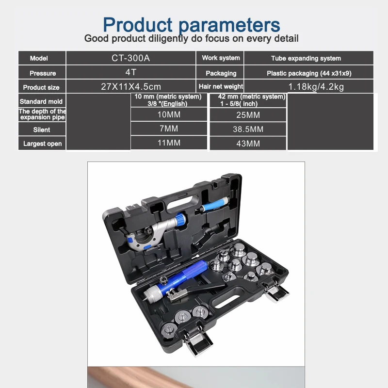 CT-300AL 3/8-1-5/8 Handheld Hydraulic Copper Tube Expander, Portable Single-Hand Flaring Tool For Copper & Aluminum Tubes