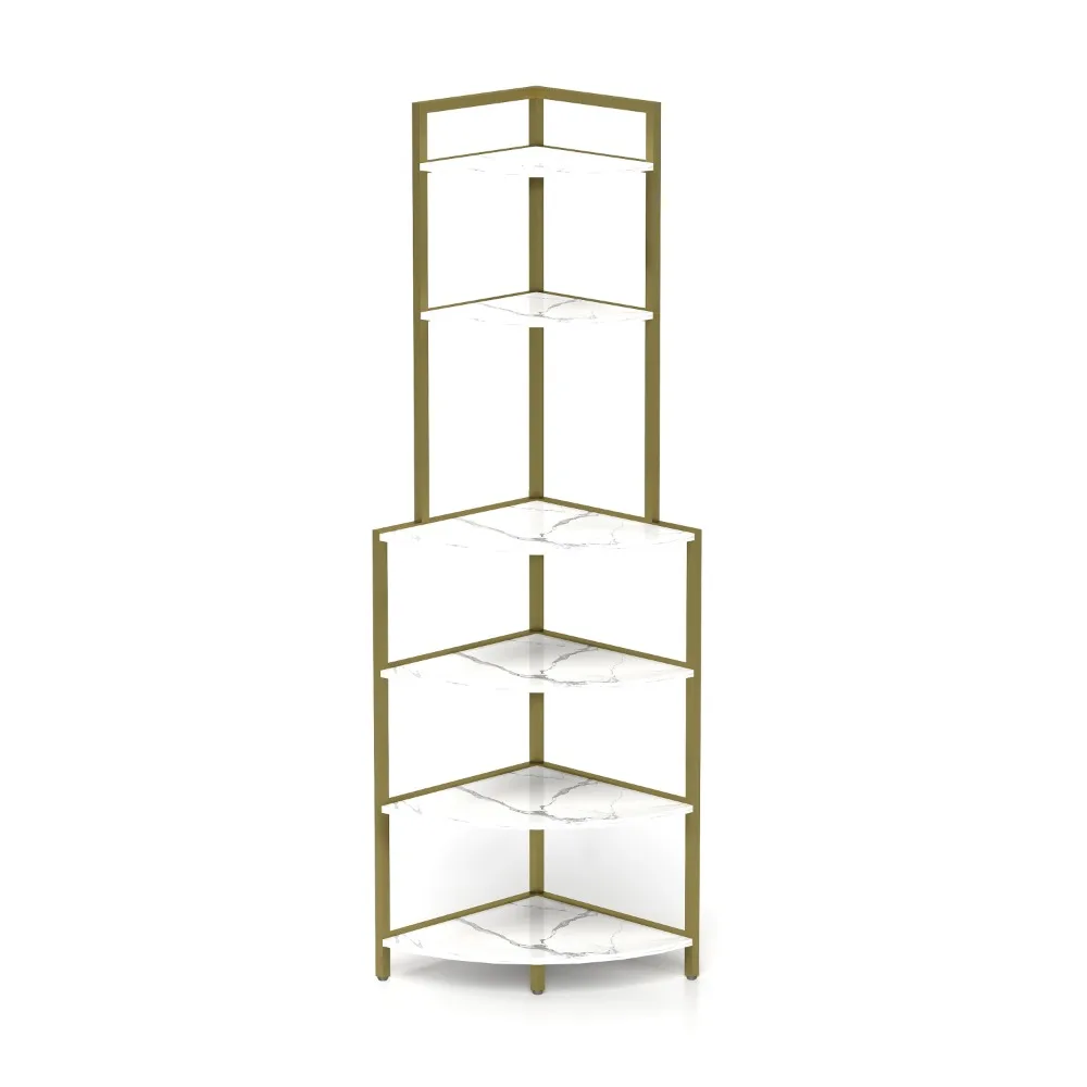 

6-Tier Corner Open Shelf Modern Bookcase Wood Rack Freestanding Shelving Unit,Plant Album Trinket Sturdy Stand Small Bookshelf