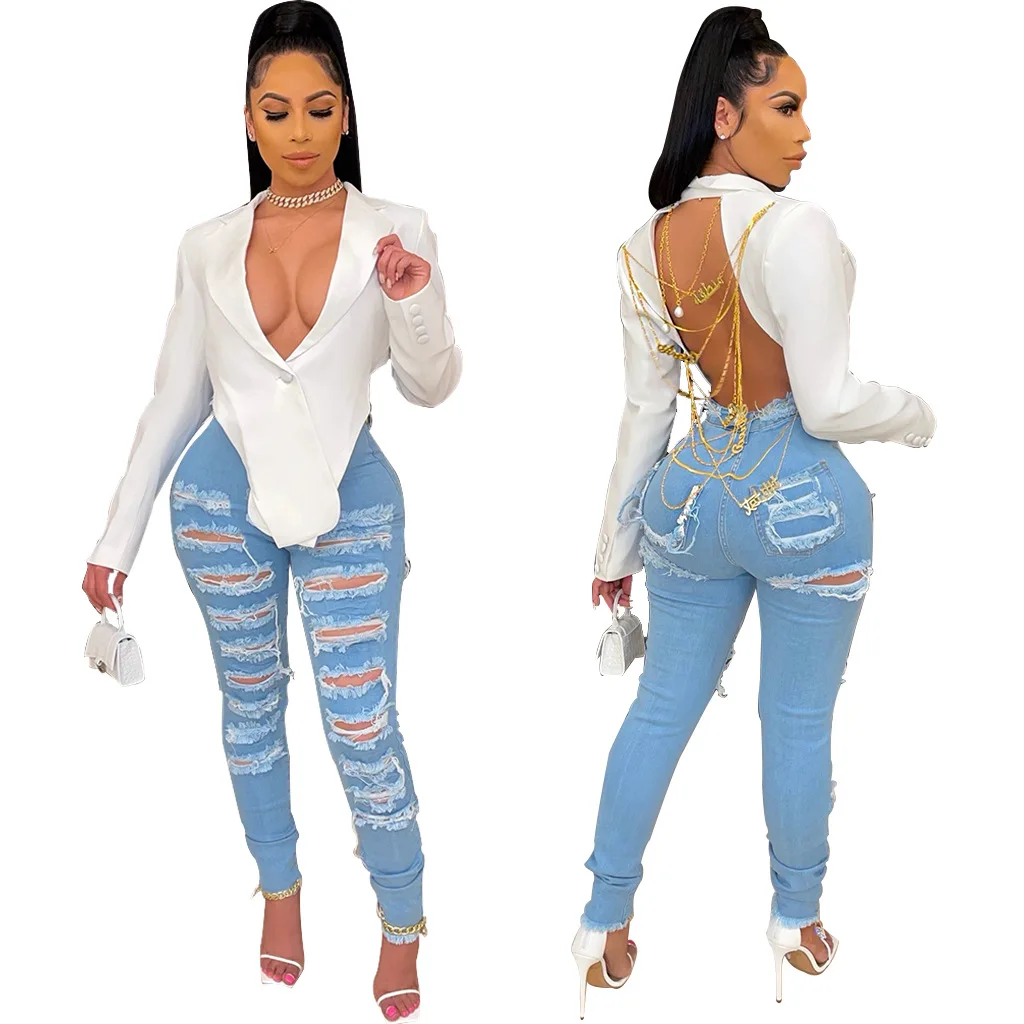 

sexy trend ripped washed slim fit stretch denim pants women jeans
