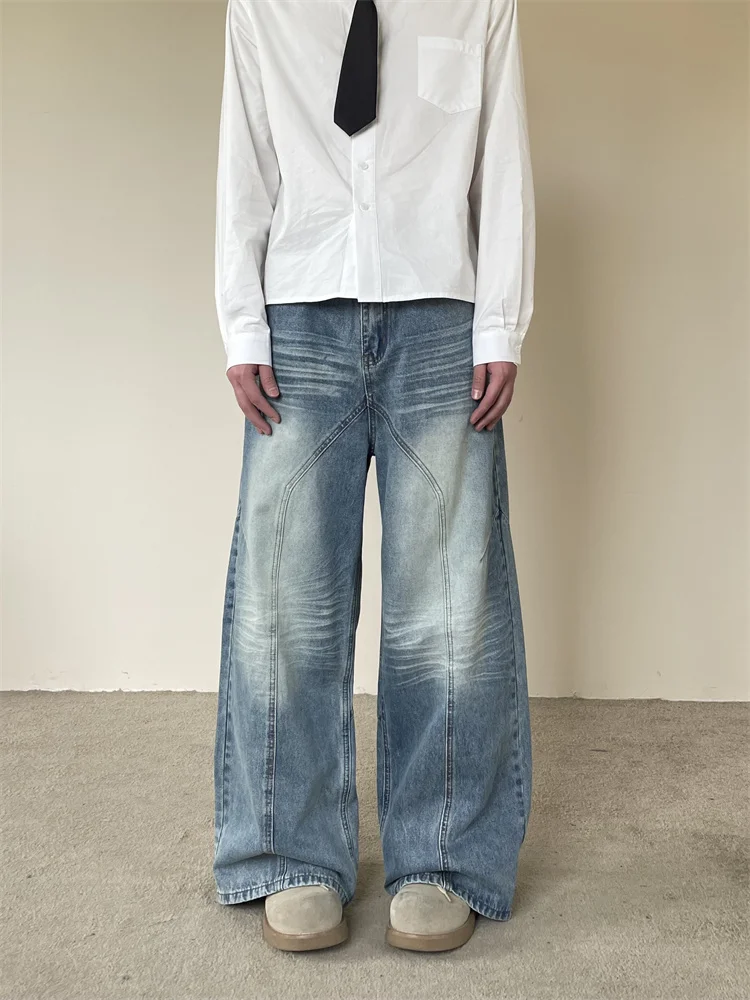 

American Retro Waed Blue Wide Leg Jeans Loose Straight Cut ex Casual Pants Youth ular High Waist Long Trousers