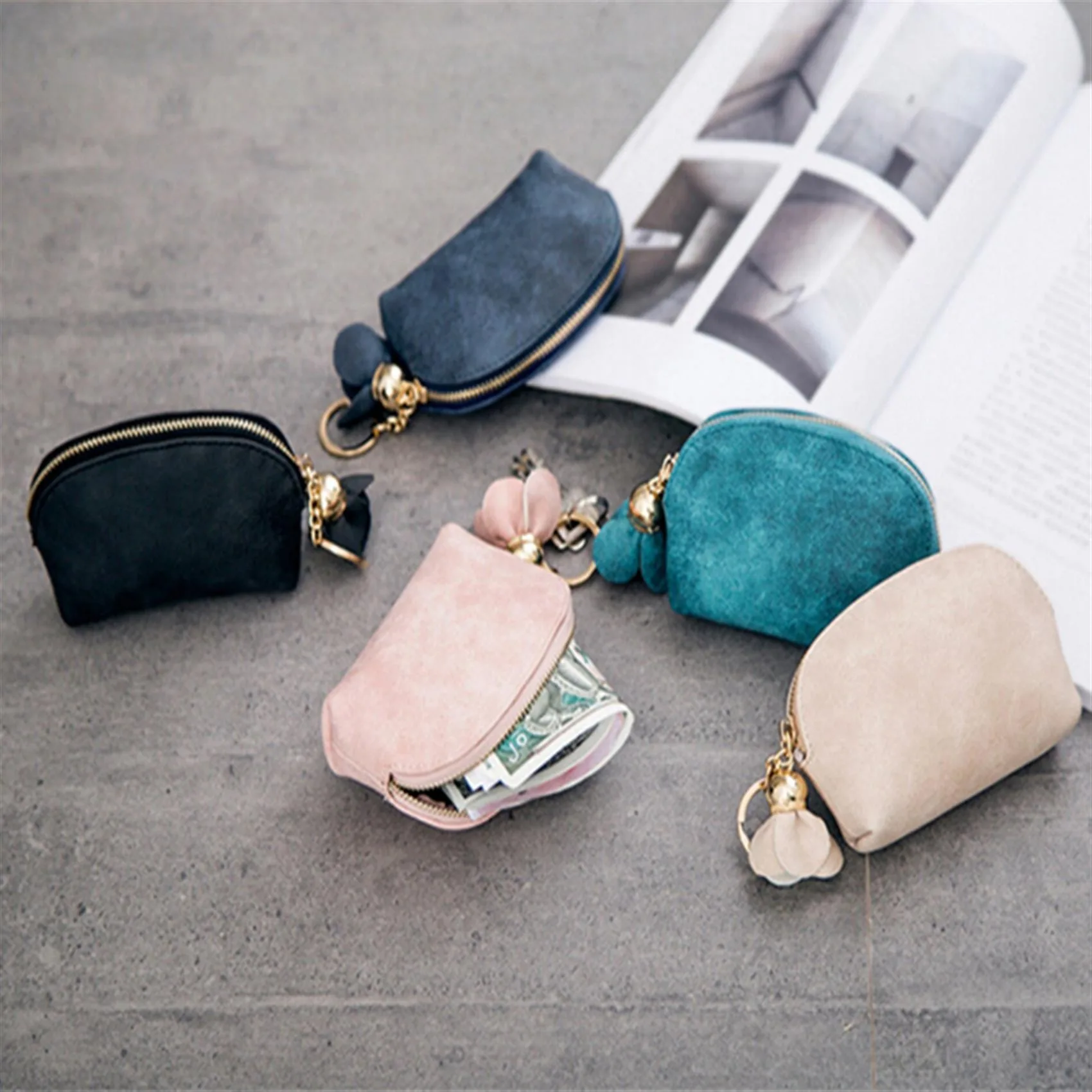 PU Leather Coin Purses Women's Small Change Money Bags Pocket Wallets Key Holder Case Mini Functional Pouch Zipper Card Wallet