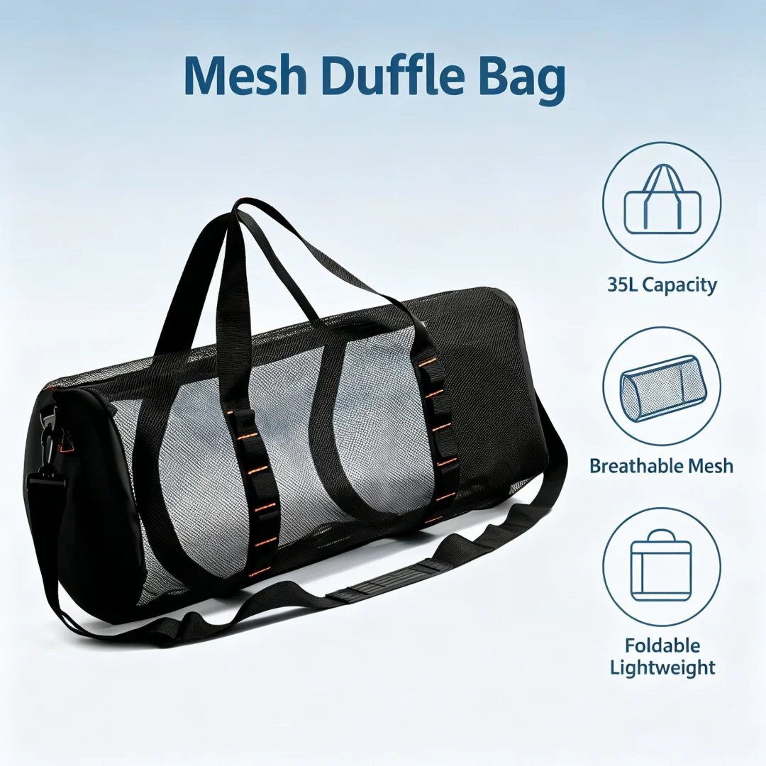 Mesh Beach Bag Large Capacity Foldable Duffle Bag Breathable Quick Dry Travel Gym Yoga Swimming Bag with Adjustable Strap