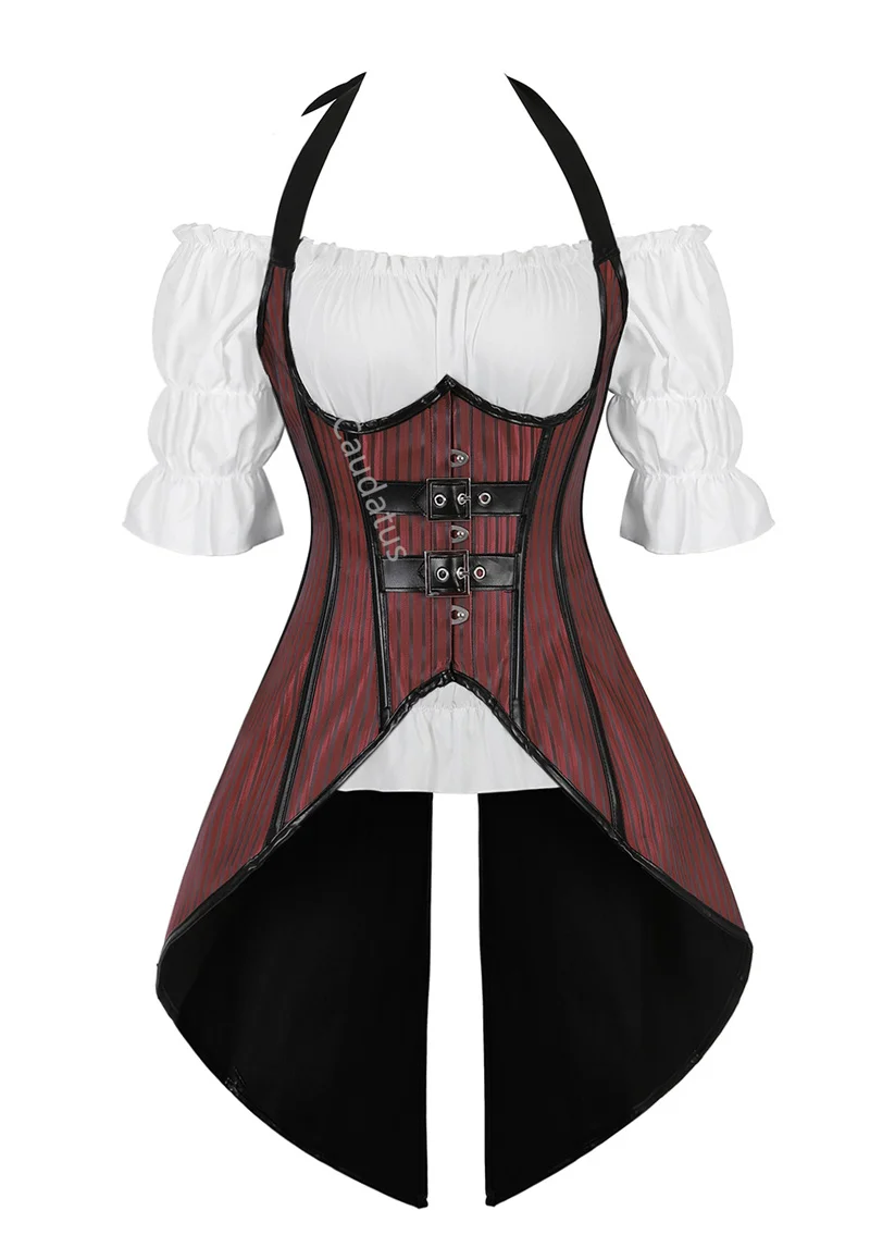 Corset Bustier Top Blouse 2 pièces longues bretelles veste Pirate Lingerie irrégulière Burlesque grande taille Sexy Vintage Burlesque Korsett