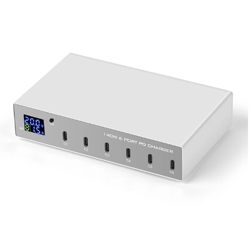 노트북용 고속 충전기 스테이션, 140W, 6 in 1 PD 충전기, 충전 3.0, USB C 타입, 30W 미국 플러그