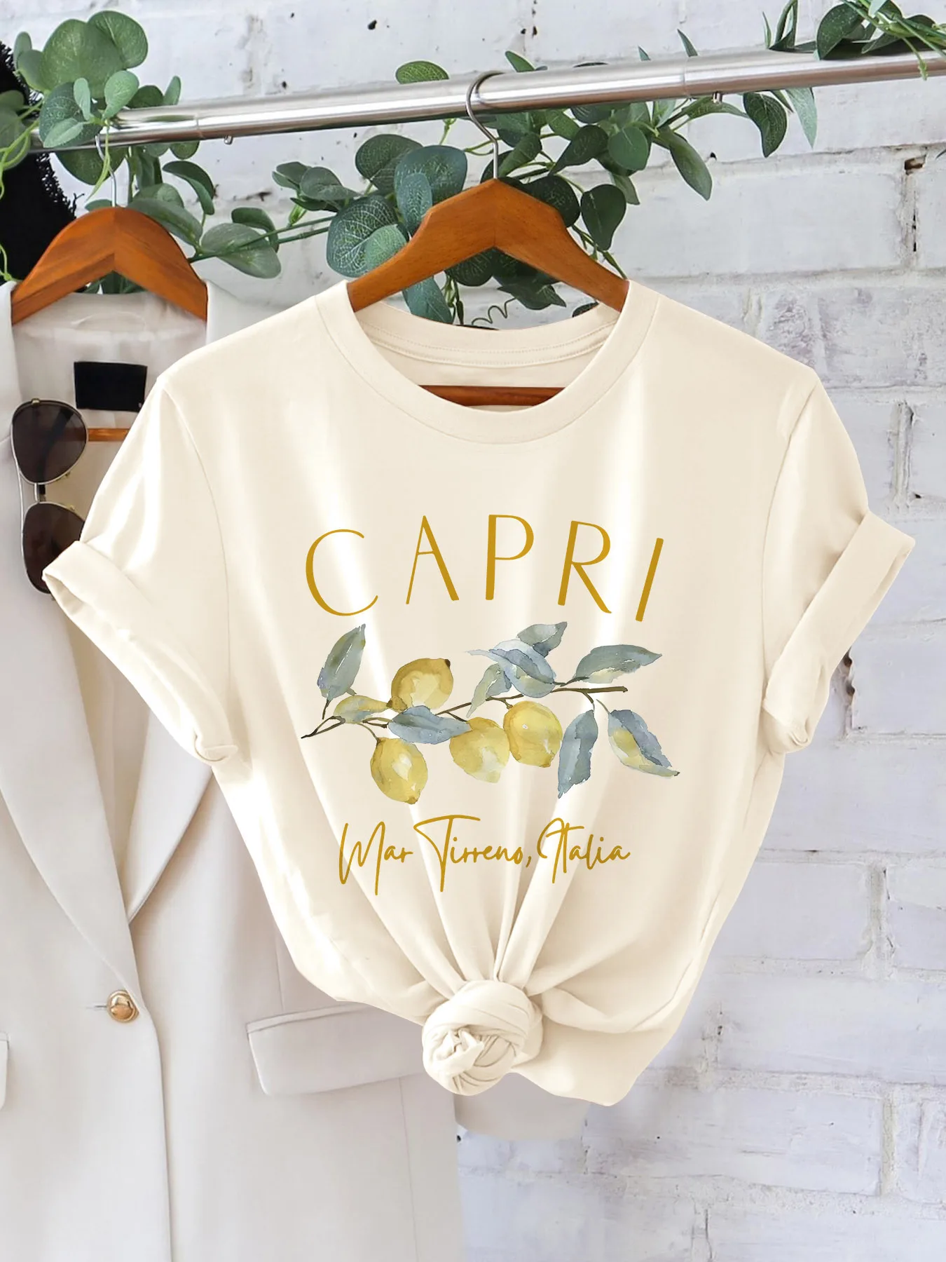 Capri Tyrrhenian Sea Letter Print Short-Sleeve T-Shirt Summer Short Sleeved Harajuku Streetwear Tops Tees Aesthetic Clothes