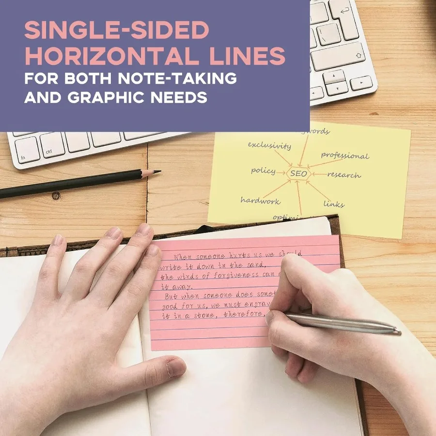 การ์ดอินเด็กซ์สี 300 ชิ้น ขนาด 5x8 นิ้ว แบบมีเส้น 4 สี สำหรับการเรียน การจดบันทึกสูตรอาหาร การ์ดบันทึกข้อมูล อุปกรณ์สำนักงาน งาน DIY และงานนำเสนอ