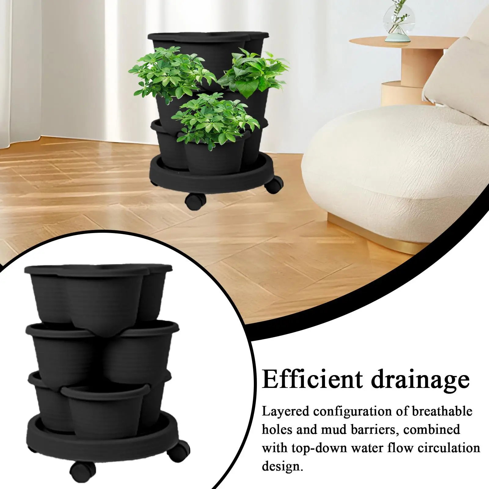 Vertical Planter Tower Tiered Planter Outdoor Stacking Flowerpot Container With Removable Wheels & Tool Kit Flower Pots Plant