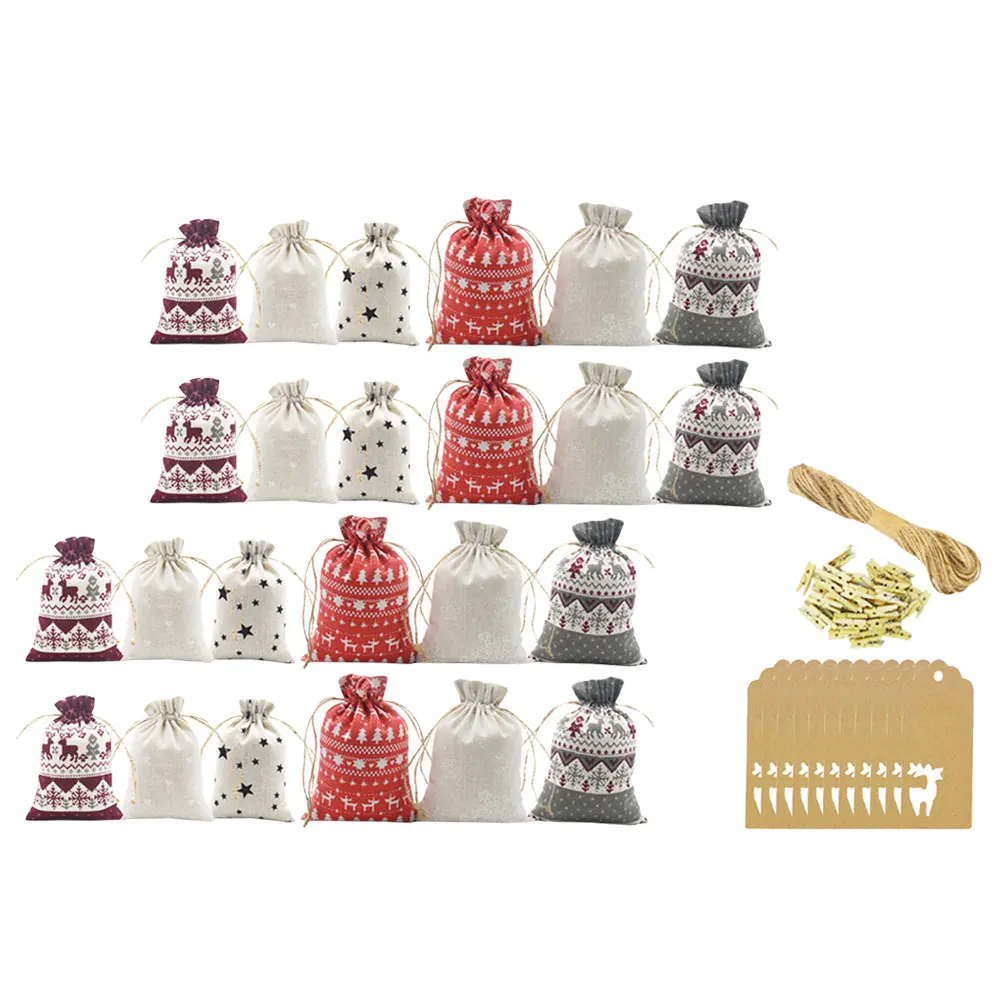 

1Set Christmas Gift Bags Drawstring Pouches Reusable Linen Candy Bags for Xmas Party Favors and Small Gifts Christmas Candy Bag