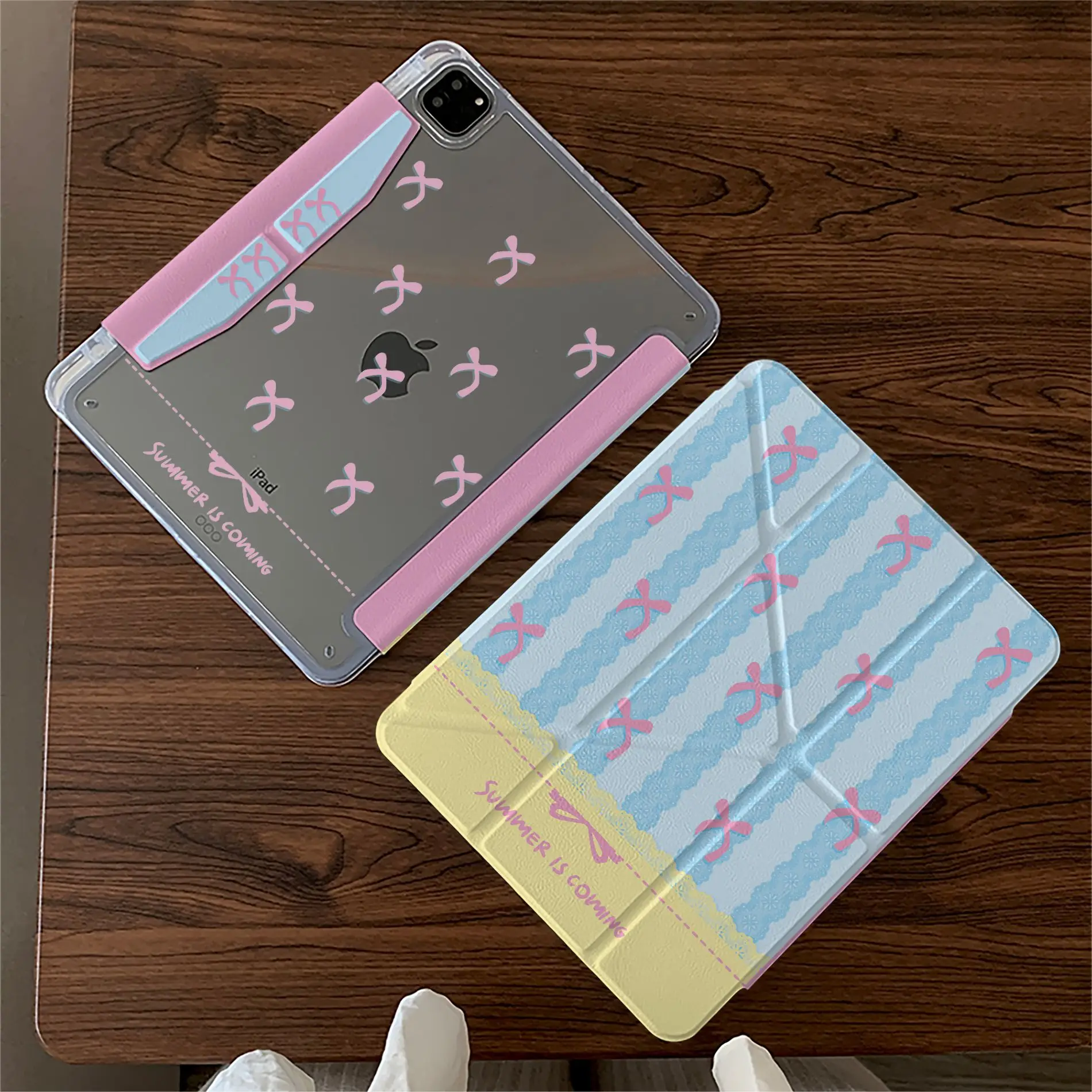 Korea Pink Blue Lace Bow Tablet Case For iPad Pro 11 13 M2 M4 M3 10.2 5/6th 7/8/9/10/11th Mini 6 7 Air 3 4 5 6 Stand Cover